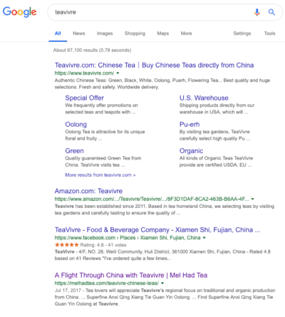 Teavivre Search Branded Search Results