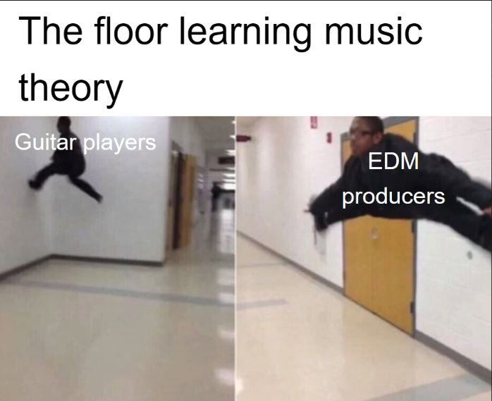 The floor is learning music theory. Guitarists and EDM producers are jumping away from it.